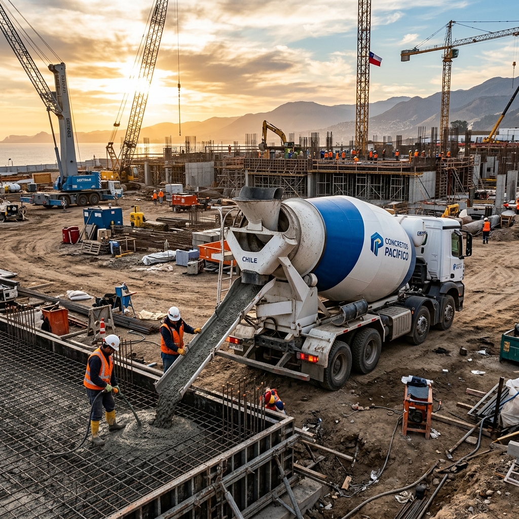 Camión mixer vaciando hormigón premezclado Urbamix